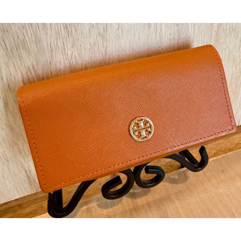 Tory Burch Orange Saffiano Leather Sunglasses Case Quiet Luxury Gold Logo Hard